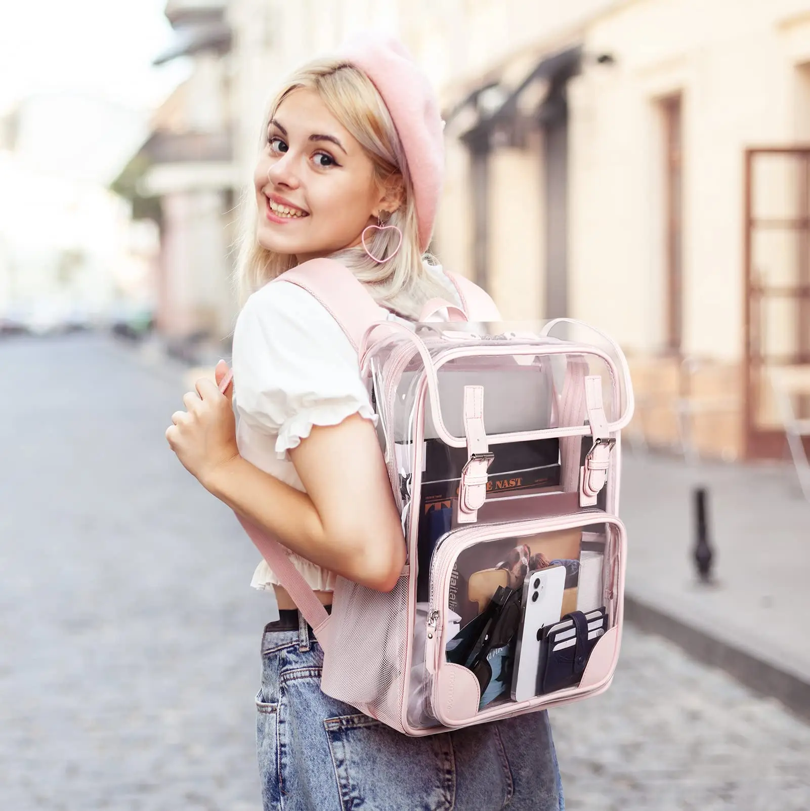 Hot Sale Custom Logo Large Clear Book Bag Clear Backpack Bag For School
