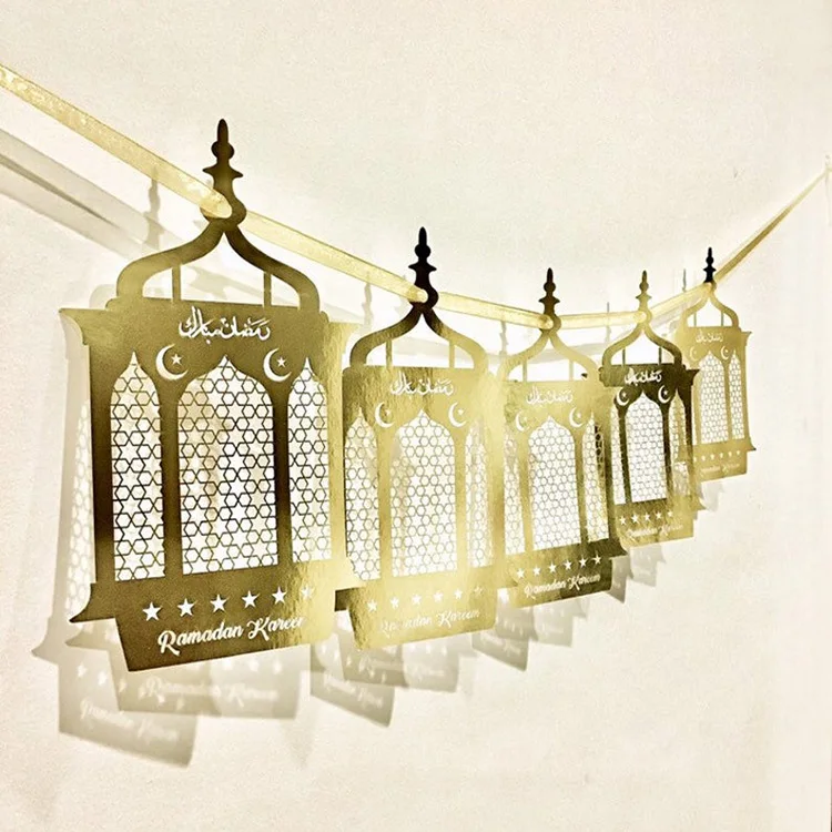 Islamic ramadan paper craft laser cut eid mubarak lantern banners for eid decorations