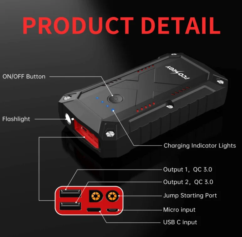 Ep Fc200 2200a Peak 25000mah 12v Wireless Car Jump Starter Ip67 - Buy ...