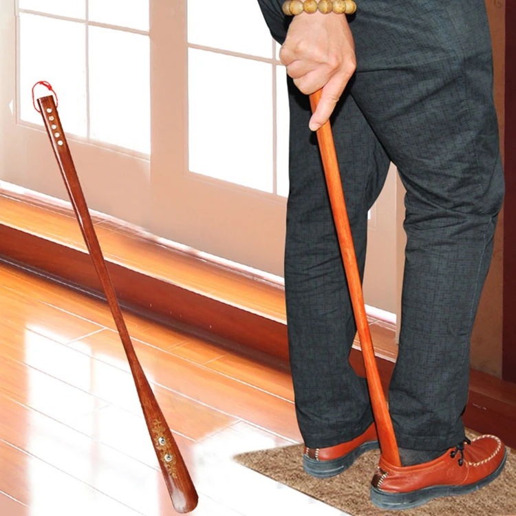 
Custom Home Long Handle Useful Lifter Flexible Durable Portable Wooden Red Practical Stick Hanging Loop Shoe Horn 
