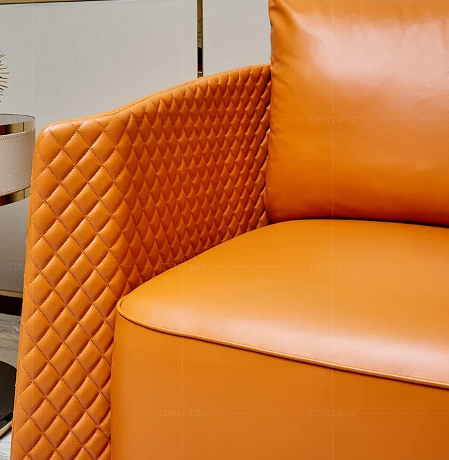 Leather sofa combination orange  first layer cowhide living room refitted modern minimalist style