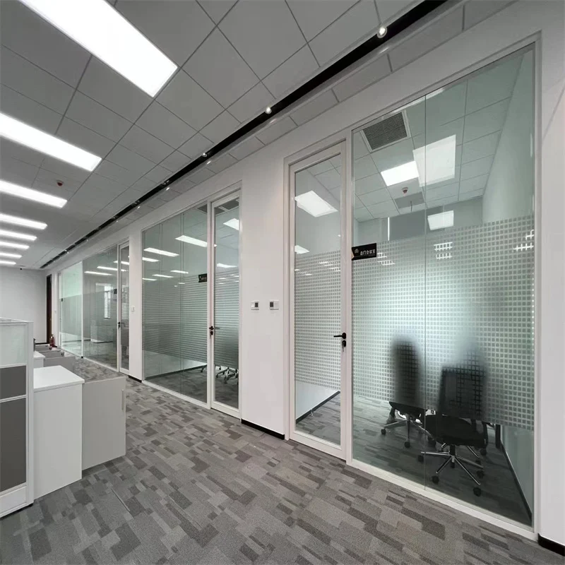 Double Glass Partition System with 60mm Flat Aluminum Frame - for Meeting Rooms factory