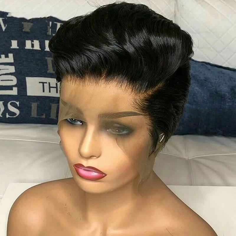 X Lace Front Short Pixie Cut Wig Straight Short Hair Wig Natural Pre