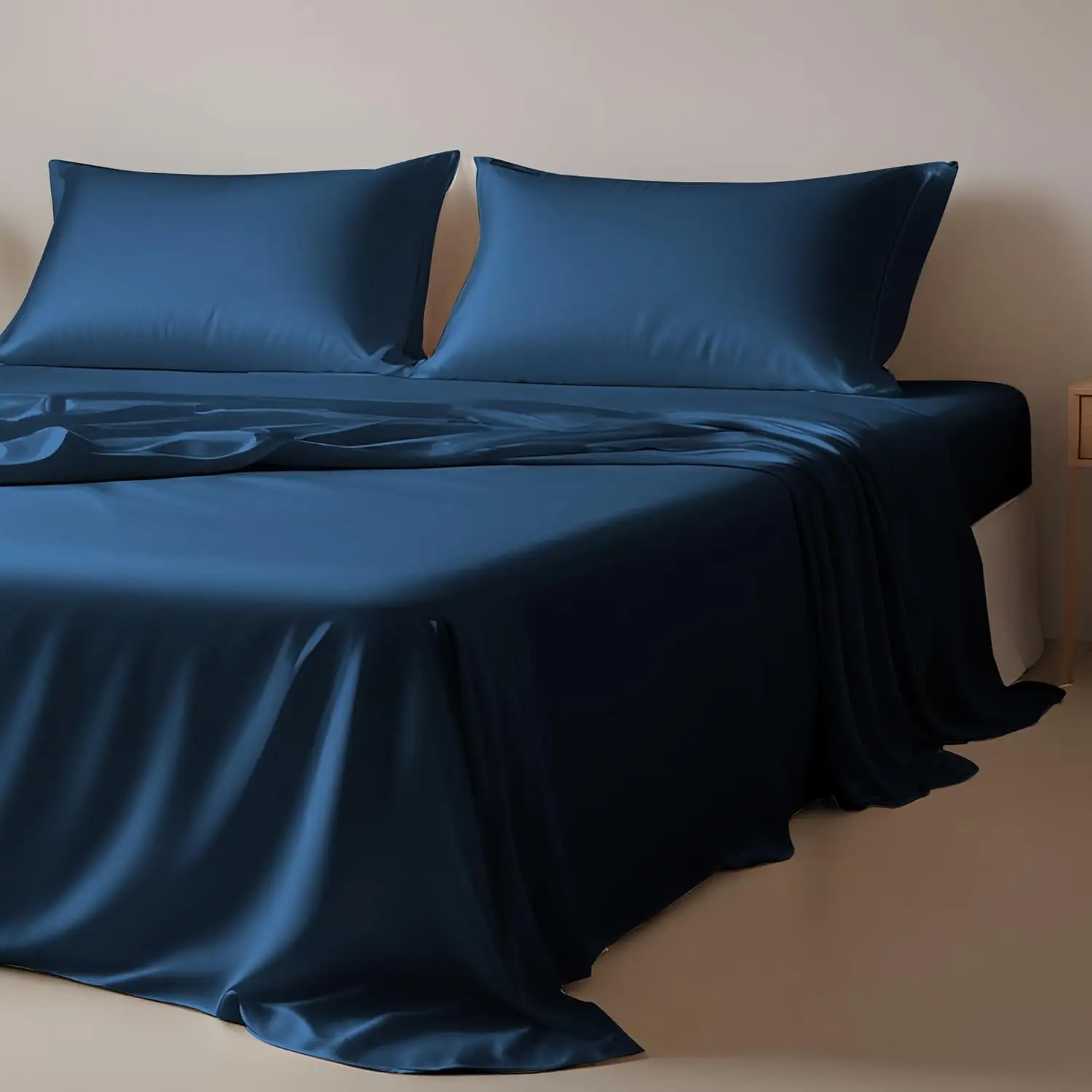 Luxury Premium 3-Piece Navy Blue Lyocell Bedding Set Breathable Cooling Tencel Sheets with Deep Pockets Luxury Premium Bedding details