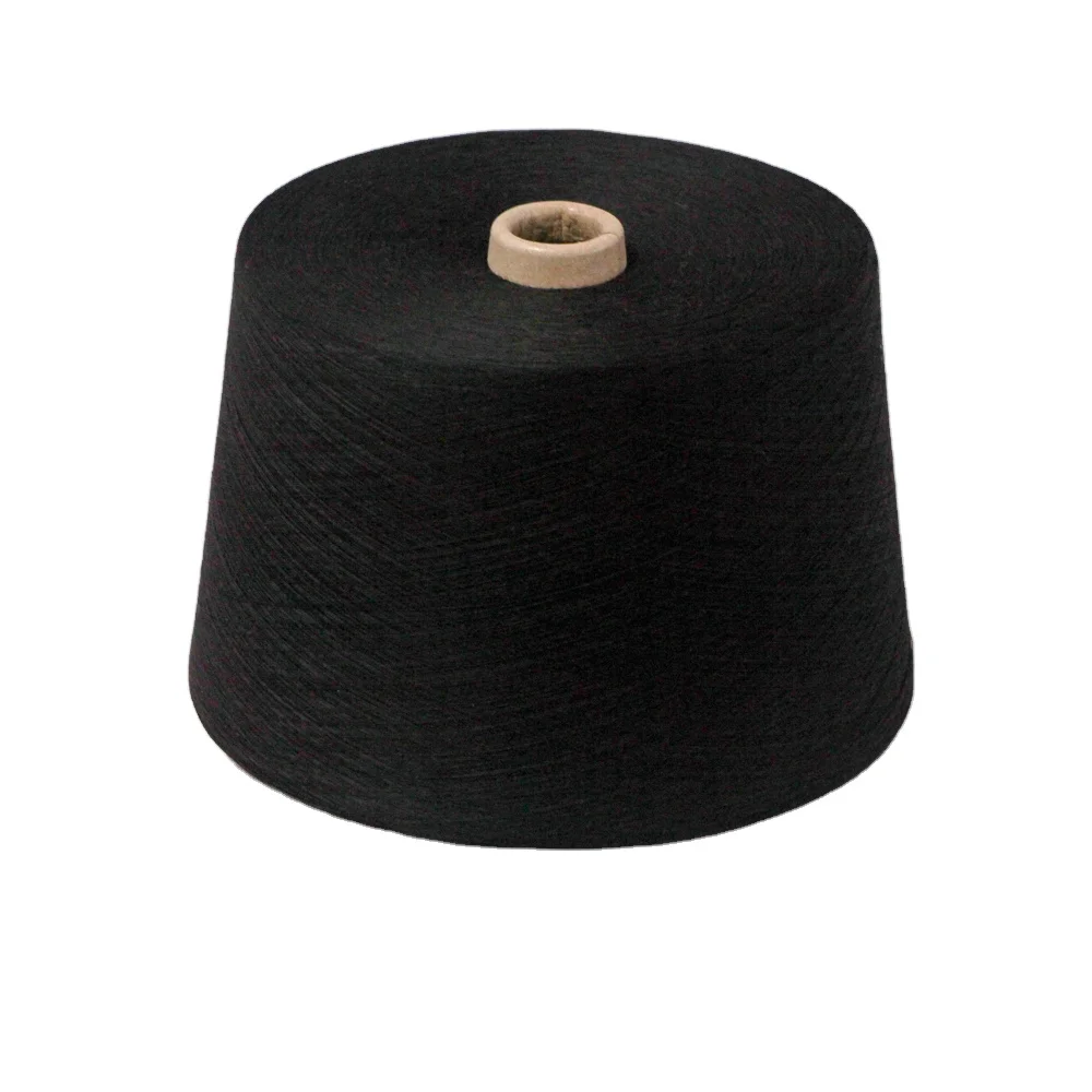 
Low Price 30/1 Dope Dyed Black Recycled Polyester Spun Yarn for Knitting and Weaving 