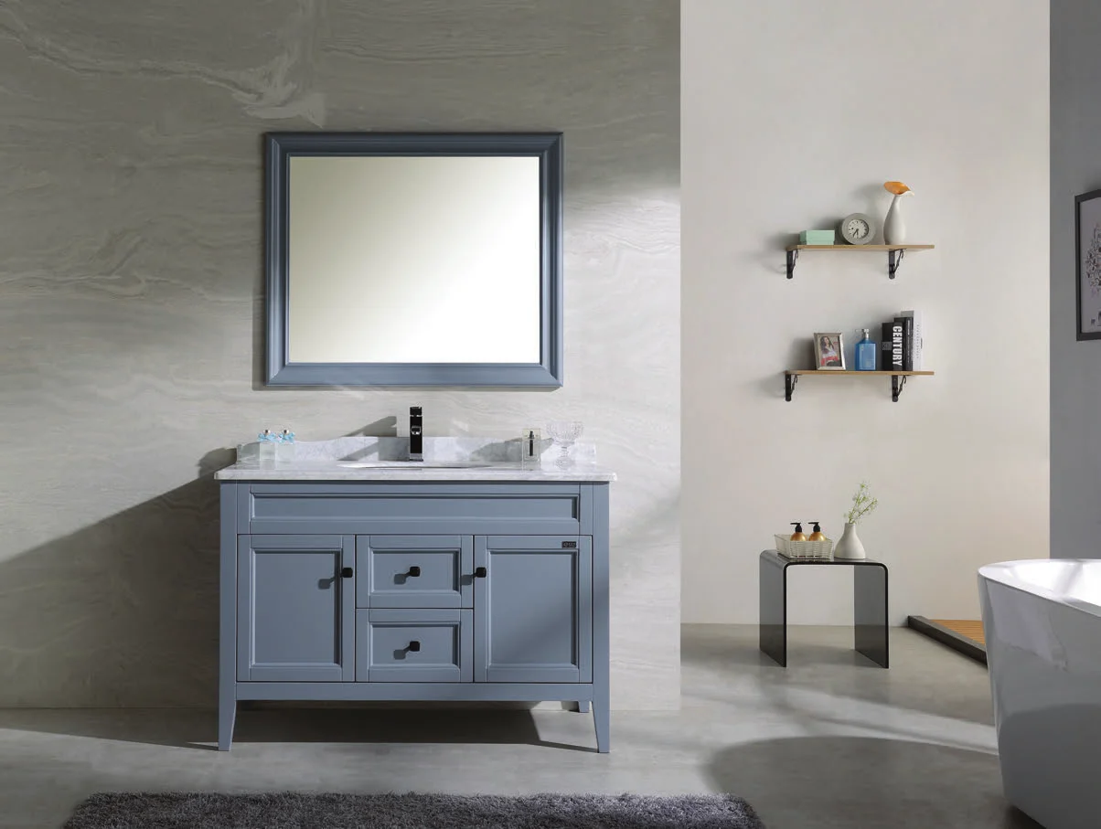 MS9004  bathroom furniture solid wood dresser floor independently installed marble basin cabinet and mirror