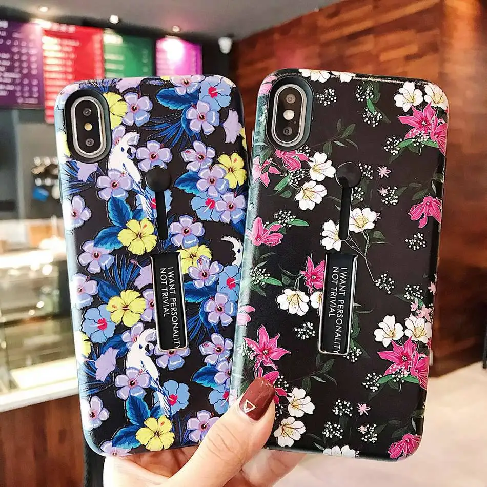 Floop Case For iPhone 7/8 Plus X Xs Xr Xs Max Fashion 3D Print Bloom Flower Cover For iPhone 6 6s 7 8 Slim Stand Phone Case