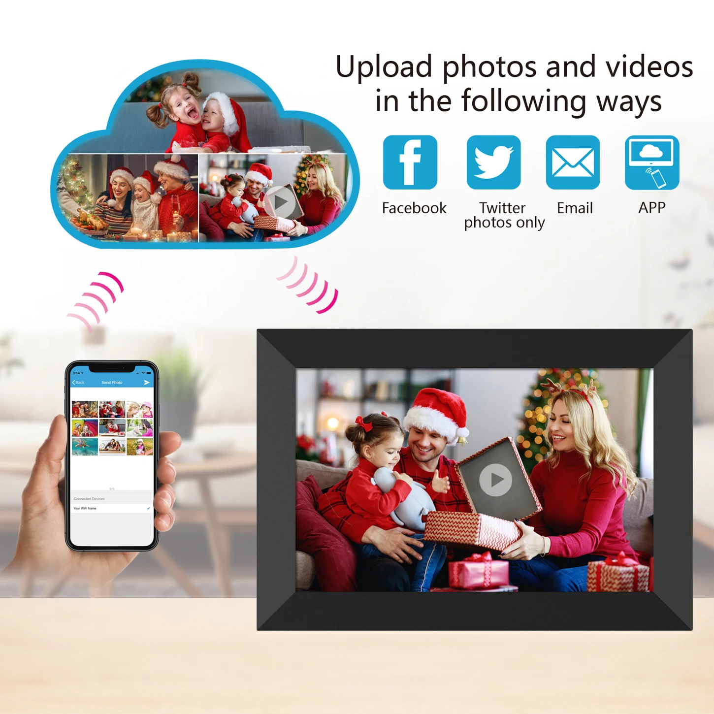 Frameo 10.1 pouces Cadre Photo Num&eacute;rique WiFi Mural Instantan&eacute;ment Partager Des Moments Partager Instantan&eacute;ment via L'application - ANKUX Tech Co., Ltd