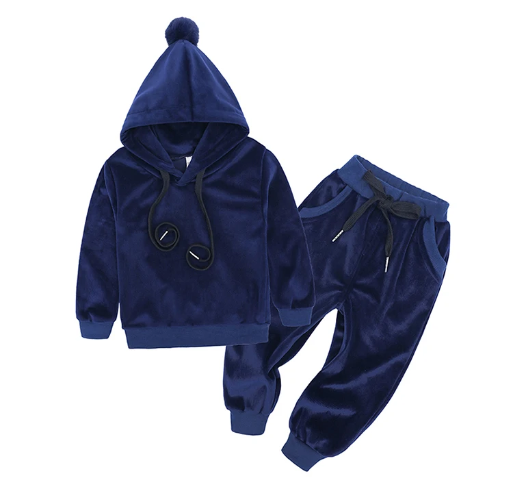 Velour Tracksuit 2pcs Hoodie Kids Boys Autumn Winter Sports Clothes Set