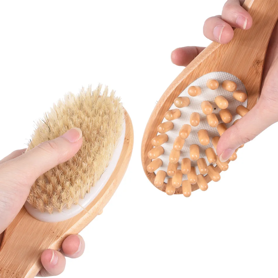 Dual Side Long Handle Bamboo Bath Massage Brush - Buy Proxy Brush ...