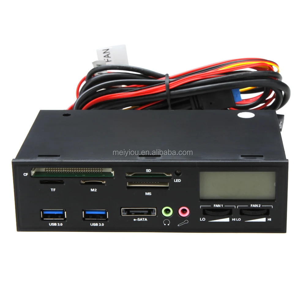 Lector de Tarjetas Múltiples SIM/Smart Compatible con M2/TF/SD/XD/MS/CF Panel de Medios Multifunción para PC de 5,25 Pulgadas Lector de Tarjetas Todo en 1 Audio USB3.0 e-SATA