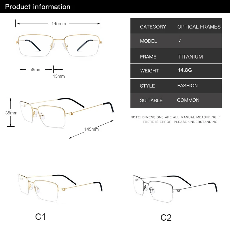 Pg0278 Semi Rimless Screwless Optical Eyeglasses Fashion Stainless