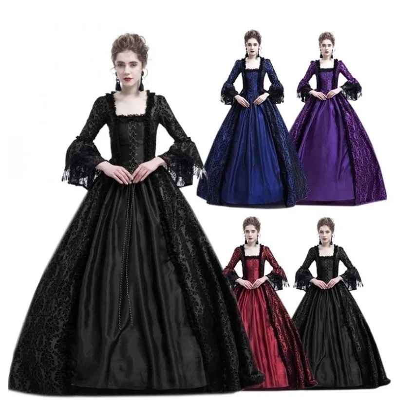 Keerlonno Costume Dama Medievale Donna Abito A Blocchi Di Colore Con Maniche A Campana A Collo Alto Punk Gotico Vestito Medievale Vintage Abito Rinascimentale Principessa Halloween Gotico 122287350