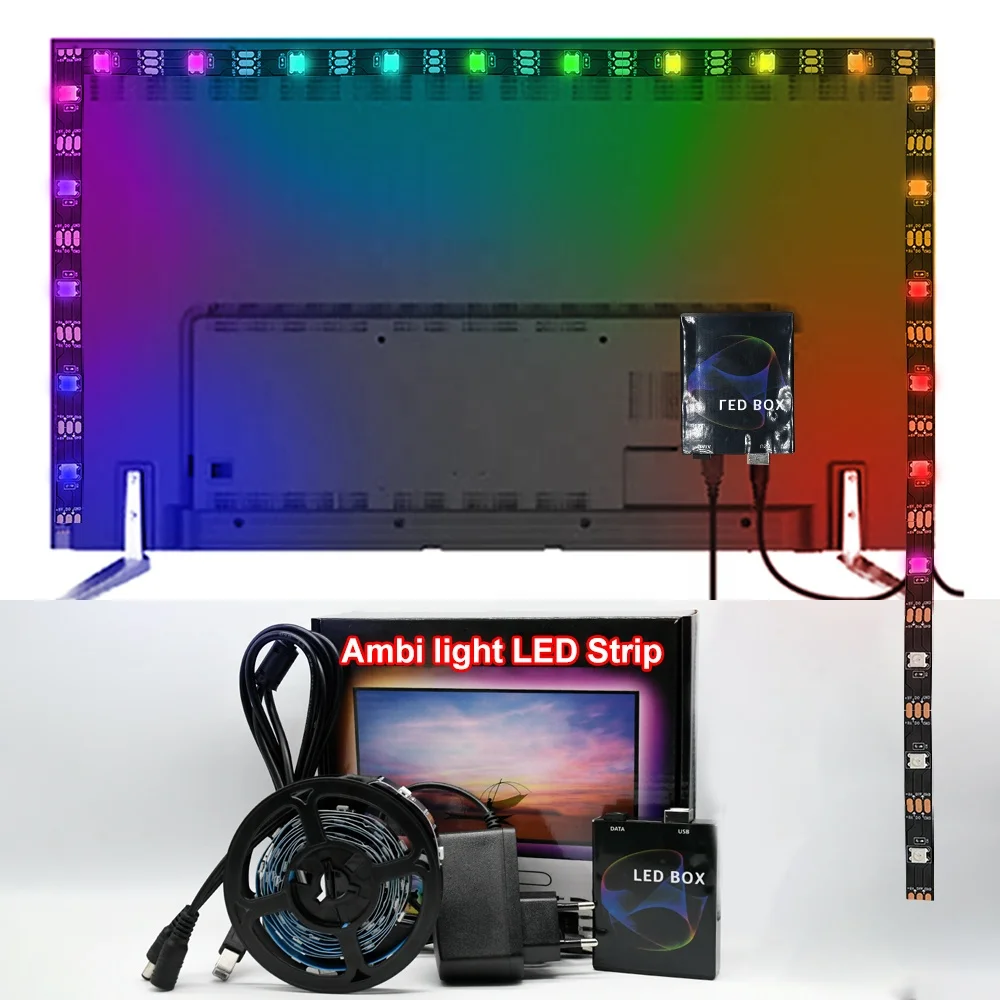 Cheap TV LED Strip light 5V USB RGB  Kit  TV Desktop PC Screen Background lighting 1m 2m 3m 4m 5m  colorful Box