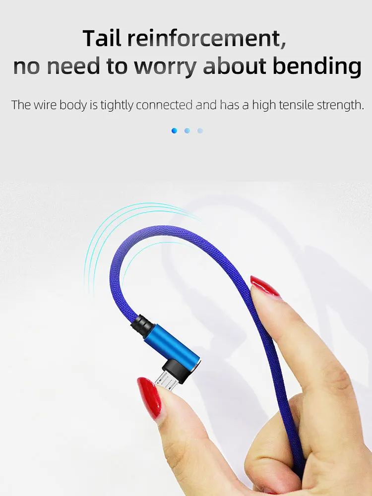 Hotsale 90 degree left angle 1 2 3 meter micro usb cable android right angle magnetic mobile charging cabo data usb cable micro