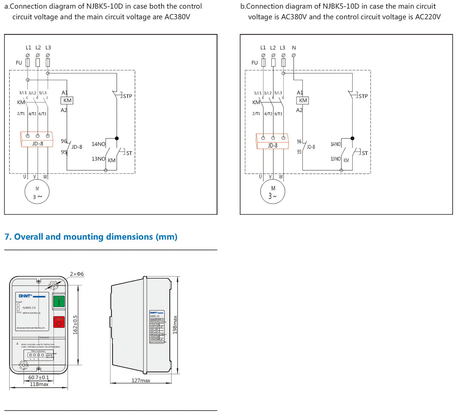 Chint original NJBK5 NJBK5-5 NJBK5-10 NJBK5-10D Water Pump or Motor Start Stop Overload Phase Failure protection Controller