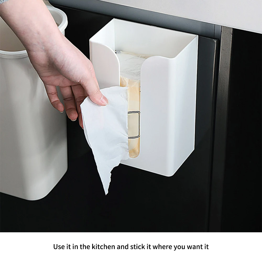 Wall-mounted Self-adhesive Tissue Box Napkin Holder Plastic Garbage Bag ...