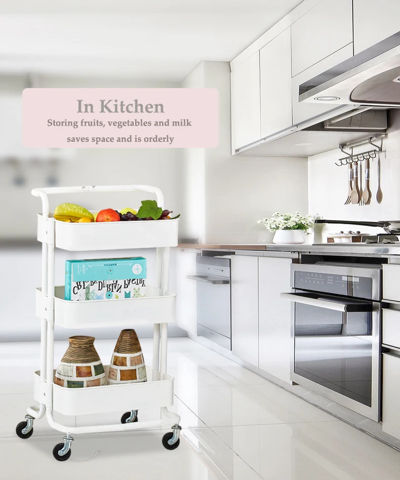 Kitchen Vegetable Trolley Utility Foldable Rolling Cart Multipurpose 3