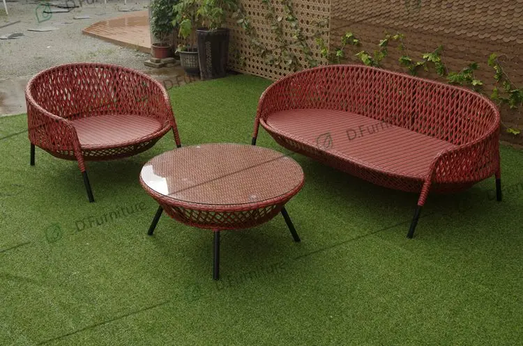 Aluminum Red PE Rattan Outdoor Furniture Garden Sofa Set