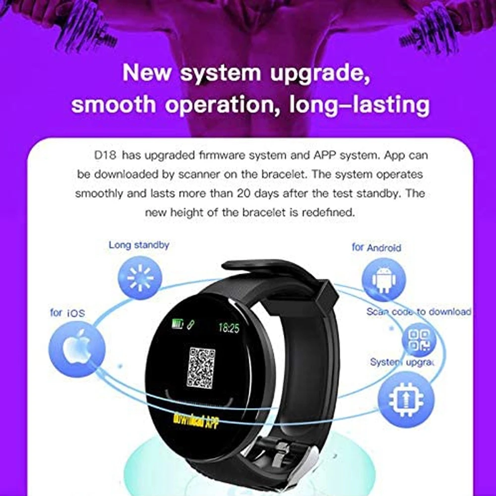 Hot Sale D18s Smart Watch Ce Fc Rohs D18 Macaron Reloj Smartwatch Blood