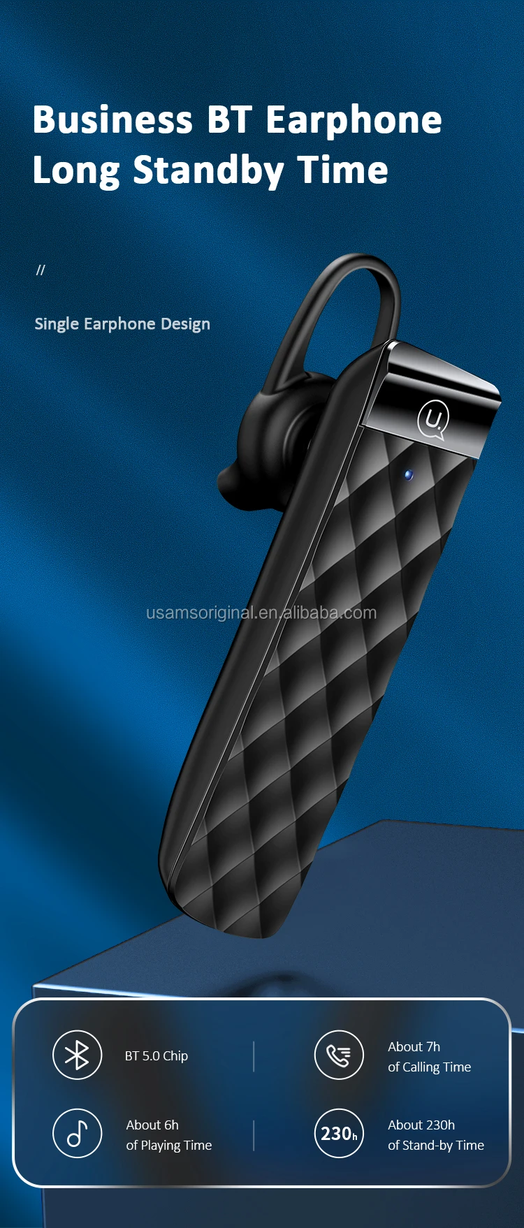 USAMS BT1 Original Design Single Ultra Light 8g ABS BT5.0 Earbuds Wireless Single Earphones For Apple - ANKUX.COM