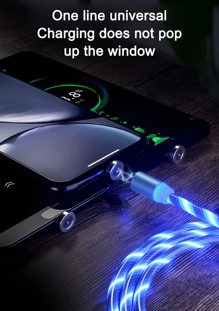 Flowing Light Magnetic Micro Type-c Fast Charger Usb Data Cable Led 3 In 1 Magnet Usb Magnetic Charging Cable - ANKUX.COM