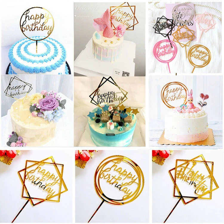 Home Cake "Happy Birthday" Cake Topper Card Acrylic Cake Diy Decoration Supplies