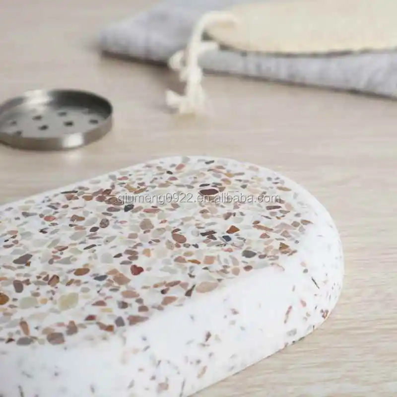 Wholesale Terrazzo Soap Dish Oval Soap Dish Creative Drain Tray