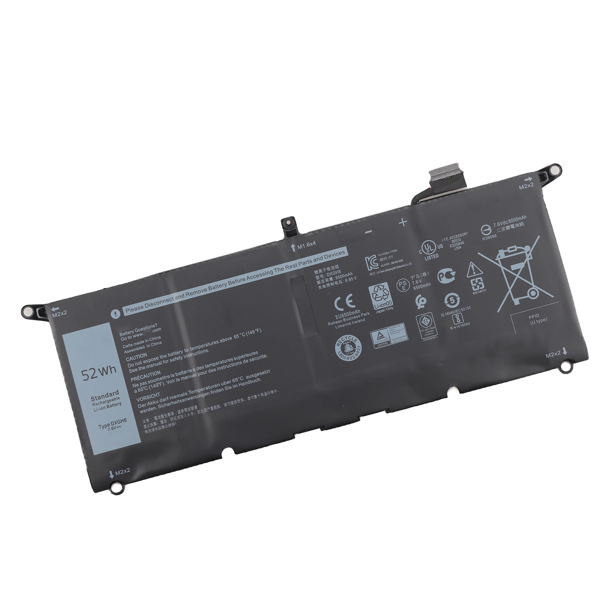 Laptop Battery Lithium Ion For Dell 7.6v 52wh Dxgh8 0h754v Xps 13 9370