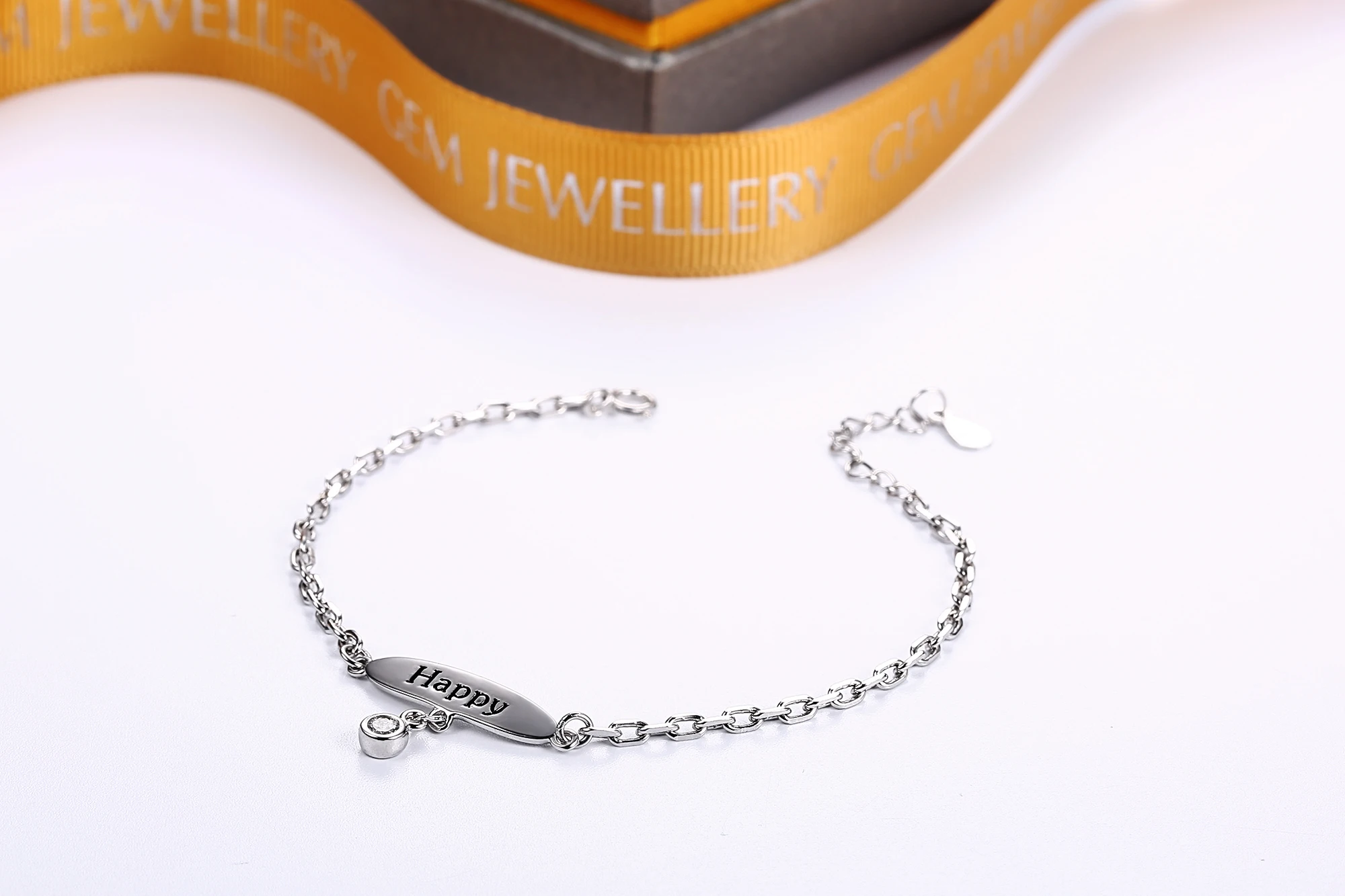 Simple custom 925 Sterling silver Bracelet Girls CZ Bracelet Jewelry women Happy bracelet(图1)