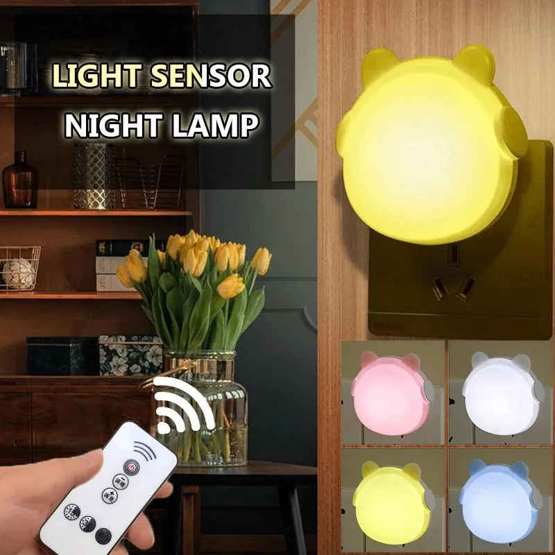 Smart Timing LED Night Light 110V 220V US Plug Socket Wall Lamp With Remote for Children's Cartoon Creative Gift