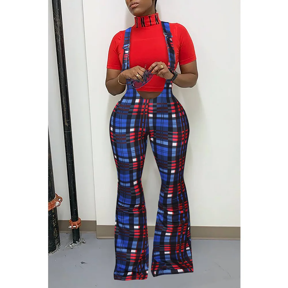 Plaid bell bottom jumpsuit Clearance