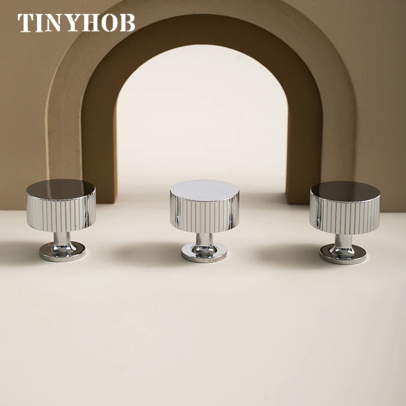 Bright Chrome Vertical Lines Solid Brass Drawer Knobs