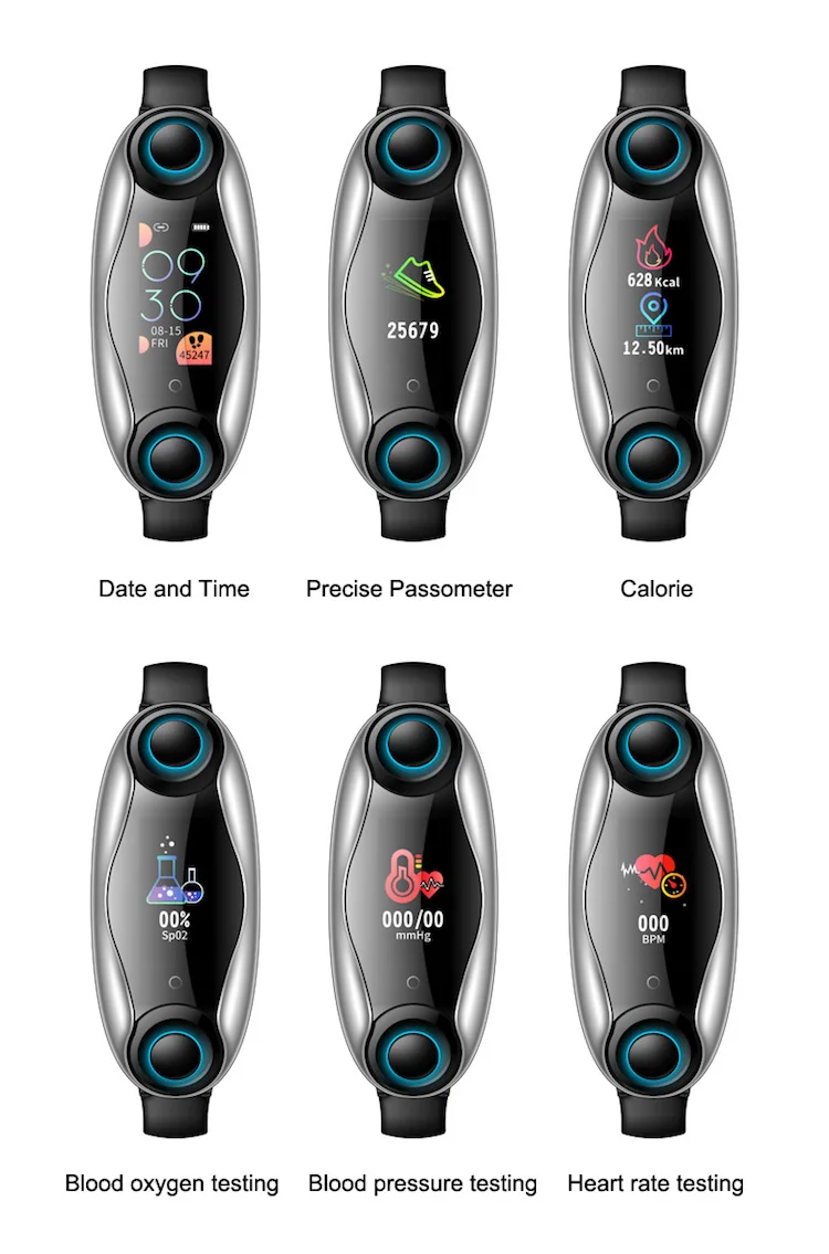 Hot intelligent blood pressure monitor T90 headphones watch blue tooth 2 in 1 earphones smartwatch