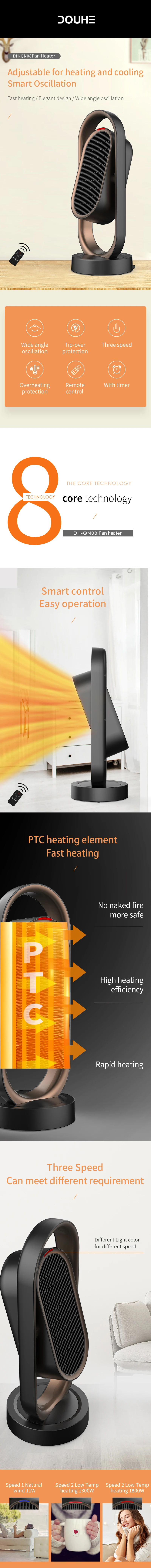 DOUHE 2020 Trending 1800W Fan Heater PTC Electric Heater Home Appliance With remote control (DH-QN08)