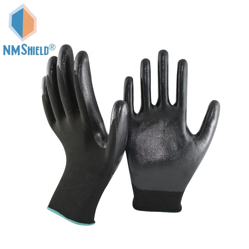 Nmshield Slip Resistant Coated Handglove Black Nitrile Coated Glove