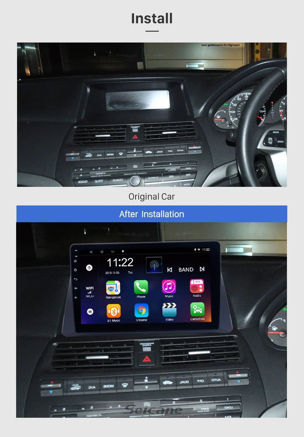 10.1 inch Android 8.1 Radio GPS Navigation for Honda Accord 8 2008 2009 2010 2011 2012 Bluetooth Music WiFi USB Mirror Link Car Stereo Support DVR OBD2 Steering Wheel Control Backup Camera