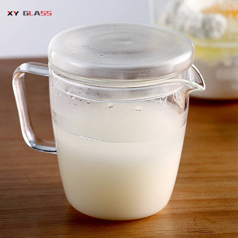 现代古典耐热 pyrex 早餐牛奶玻璃烧杯带盖