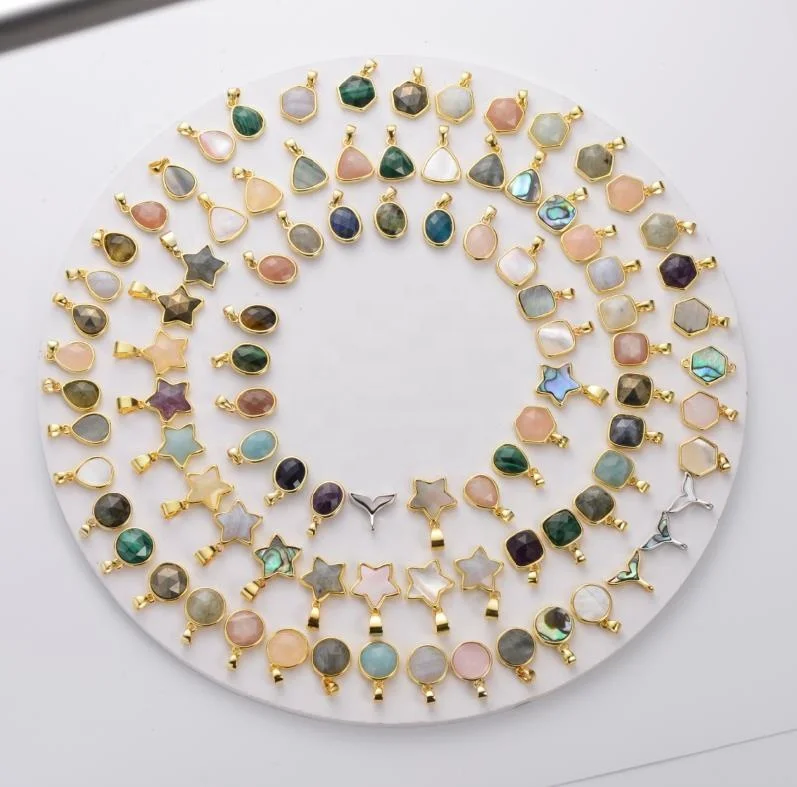 Free Sample Fashion Jewellery 18k Gold Plated Oval Gemstone Charm