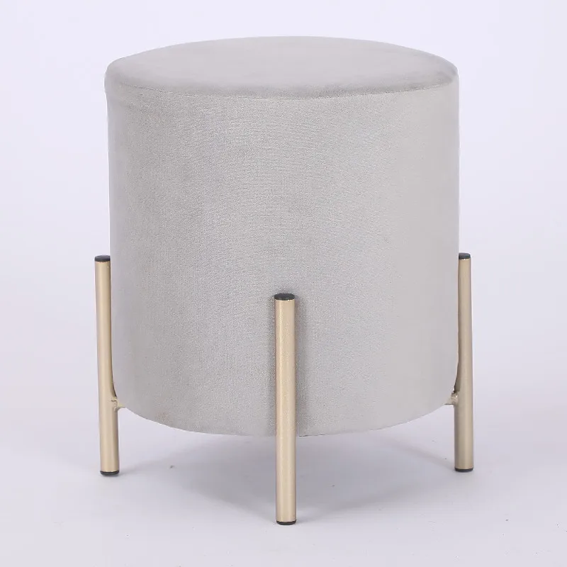 Simple Elegant Ottoman Design Public Chrome Leg Round Shape Velvet Home