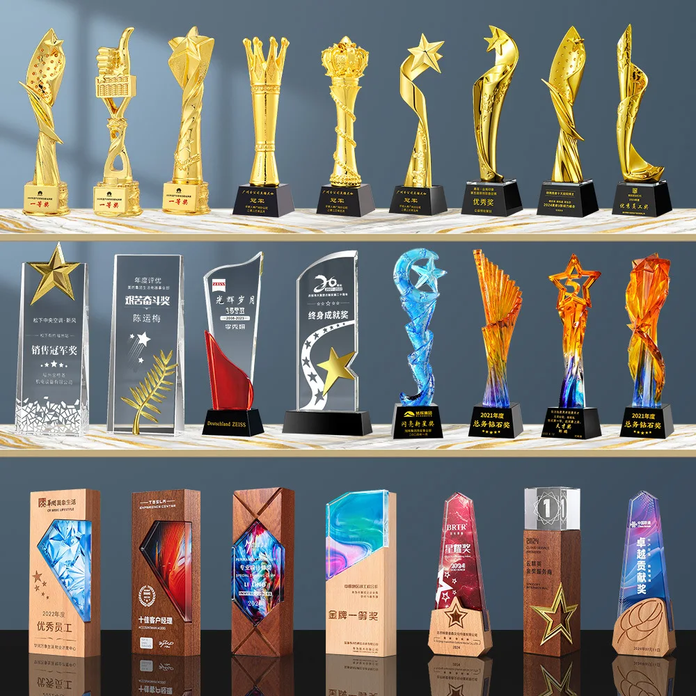 Cheap Wholesale Blue Star Crystal Trophy Custom Logo UV Printing Personalized Crystal Star Award Factory Customizable