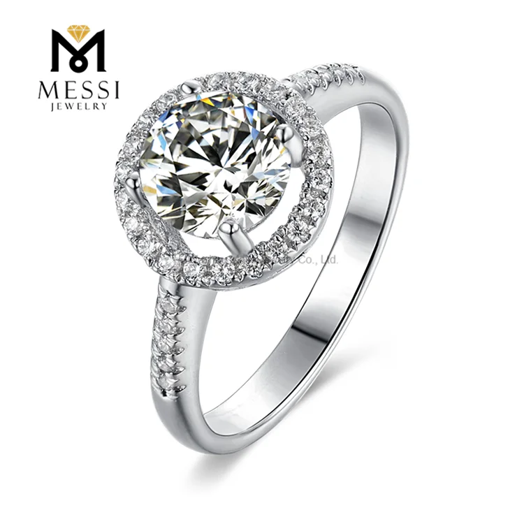 Messi Jewelry classic European style 1ct moissanite halo ring woman in 925 sterling silver ring 