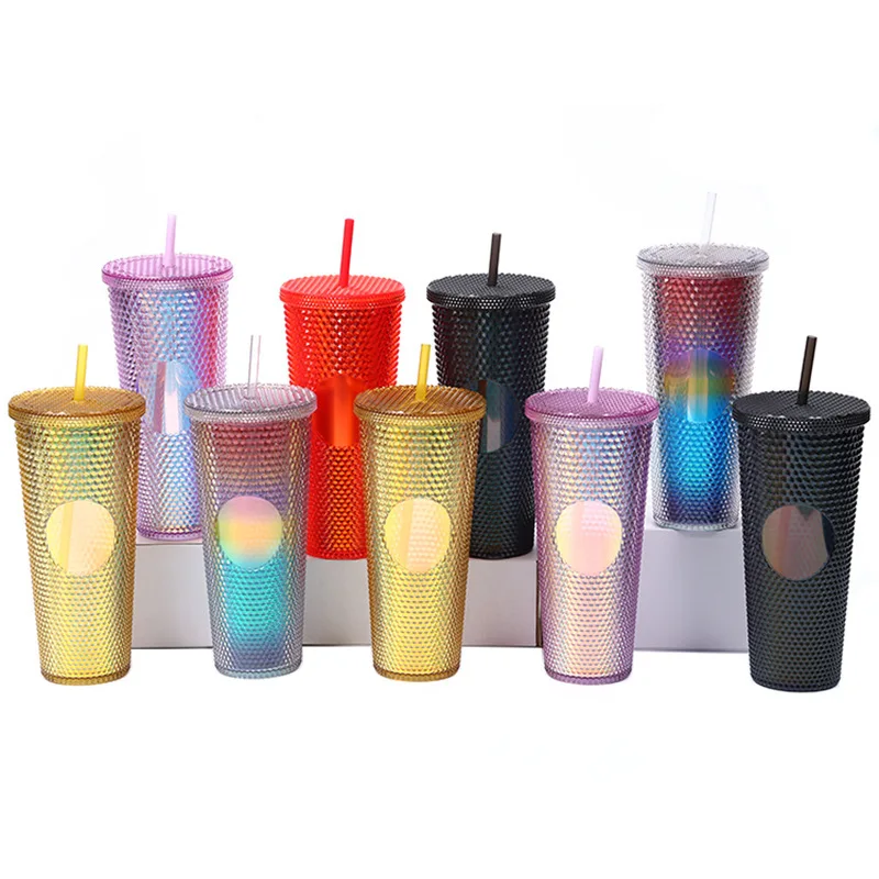 Double Wall Straw Plastic Cup 710ml Diamond Cup Sparkling Star Mug ...