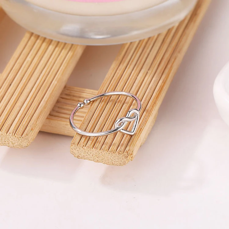 韩结开口戒指女日韩气质简约新款空心爱心戒指