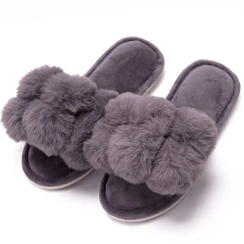 Women's Fuzzy Fur Slippers Flip Flop Open Toe Cozy House Memory Foam Sandals Slides Soft Flat ...