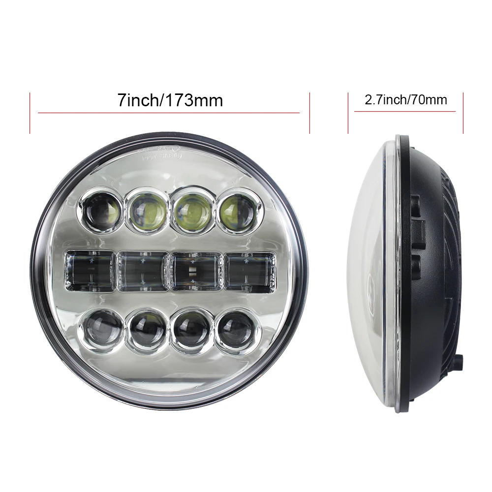 Chrome 7 inch 60W Led Headlight Hi-low Beam Projector Headlamp For Motorcycle
