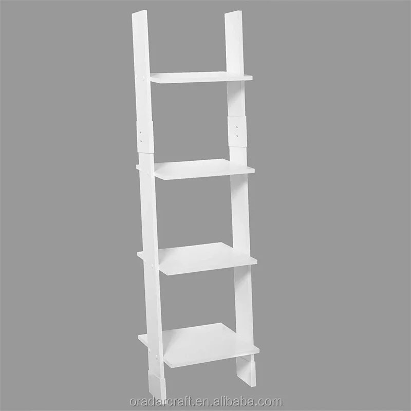 Ladder Shelf 4 Tier Wall Leaning Bookshelf Ladder Storage Display Shelf For Everyday Storage Or