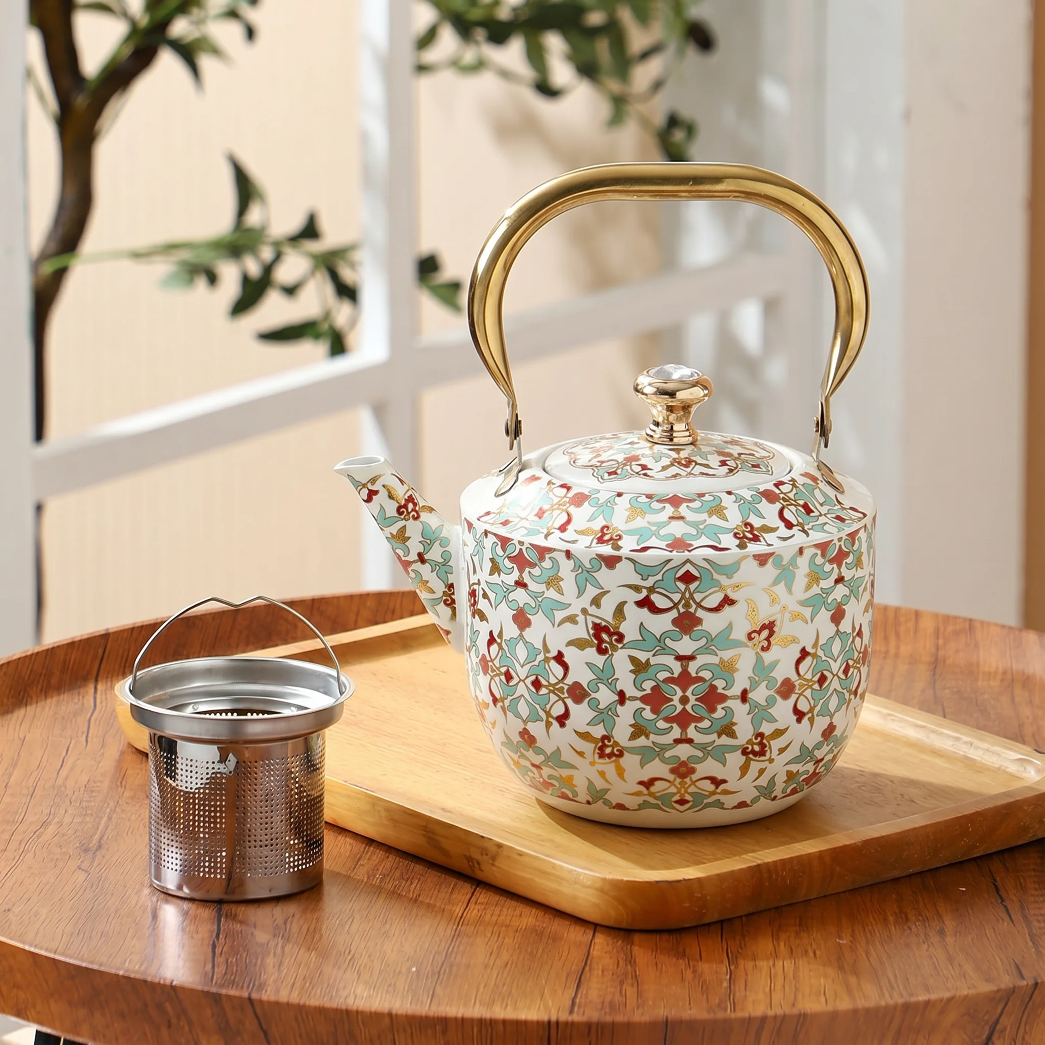 Series 21 Tea Kettle — White Arabesque Vine Pattern