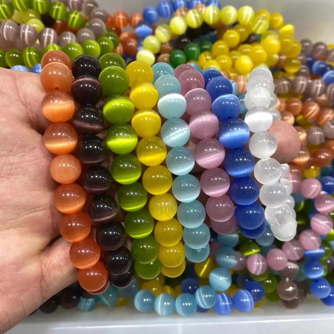 天然水晶治愈猫眼手环彩色猫眼石手链多色蛋白石手链