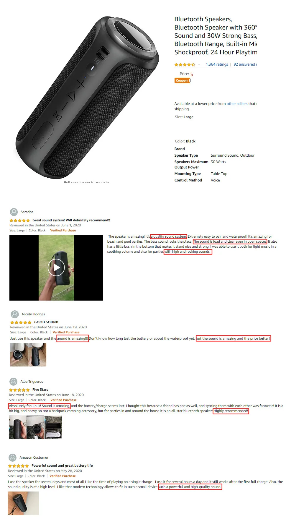 T6 Plus 30W 4000MAH Column 360 Stereo Audio Sound Outdoor Tws IPX7 Waterproof Deep Bass Portable Speakers - ANKUX.COM